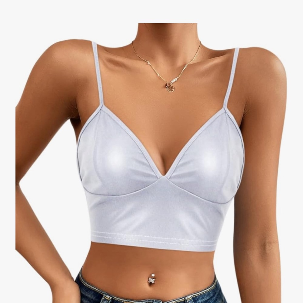 Reflective V-Neck Crop Top
